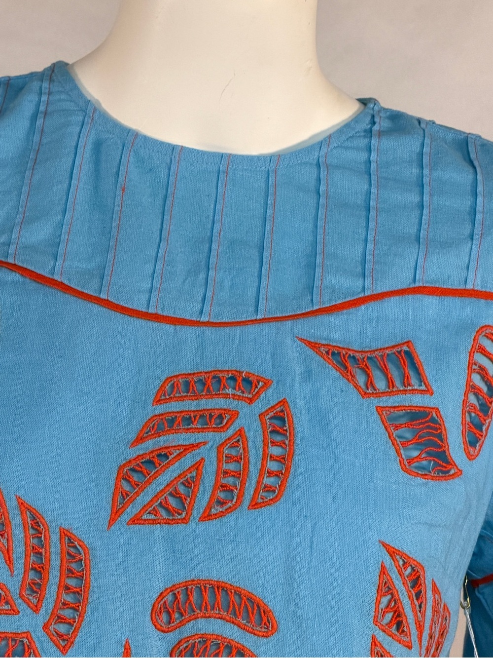Never A Wallflower Embroidered Light Blue Cropped Top with orange Trim - Picture 8 of 15